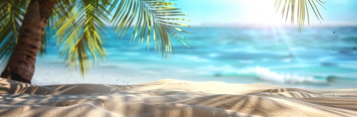 Wall Mural - Tropical beach background with sand and palm tree