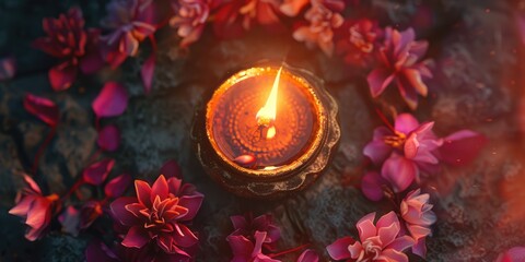 Wall Mural - Candle and Flowers on Rock