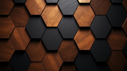 A wall of dark wood hexagons