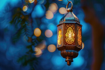 Sticker - Lantern hanging from tree at night