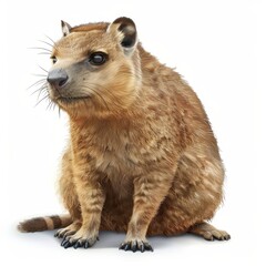 A small brown animal with a long snout is sitting on a white background