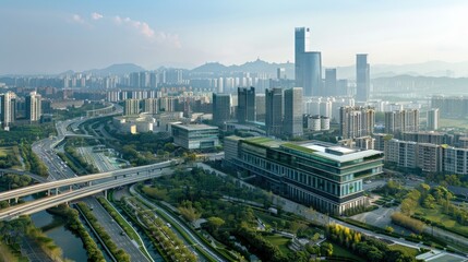 Sticker - Modern Cityscape with Skyline and Highway