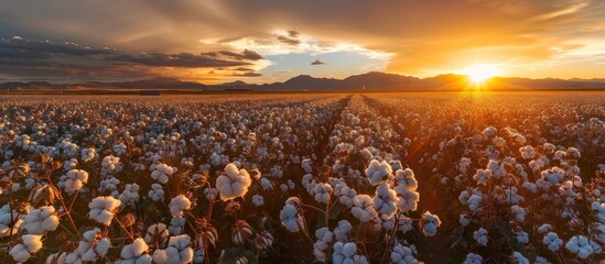 Canvas Print - Sunset Over a Cotton Field