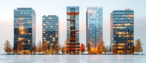 Wall Mural - Modern Skyscrapers with Autumn Trees