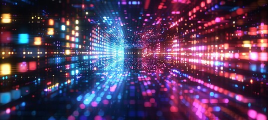 Colorful glowing digital cyberspace technology background. Virtual data wireless transfer. Generative AI technology.	
