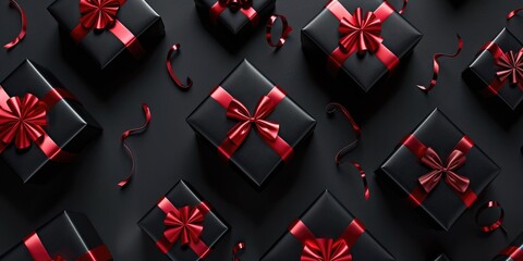 Canvas Print - Black gift boxes with red decorations