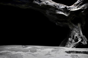 Poster - Dark cave interior featuring unique textured rock formations and shadowy areas