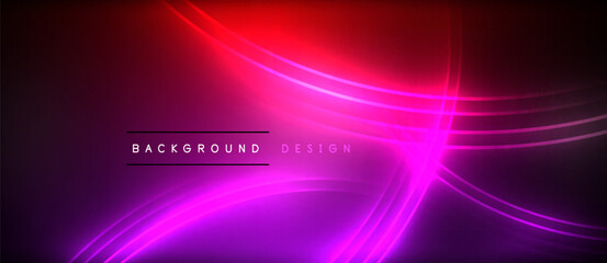 Aufkleber - Neon glowing circle rays, light round lines in the dark, planet style neon wave lines. Energetic electric concept design for wallpaper, banner, background