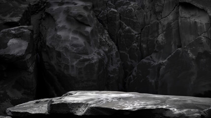 Poster - Shadowy rock formation featuring deep crevices and textured surfaces