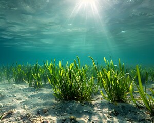 Wall Mural - seagrass meadows serving as nurseries for juvenile marine life in the ocean ecosystem