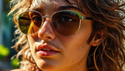 Poster - Close-up of a Woman's Face Wearing Sunglasses.