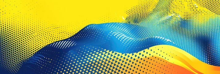 Wall Mural - Abstract yellow and blue background with halftone dots, banner design