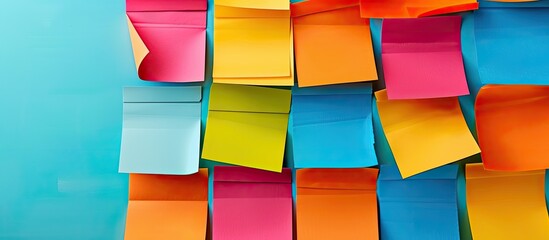 Aufkleber - Colorful office stickers displayed on a colored background, providing ample copy space image for concept ideas and notes.