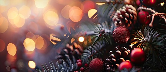 Poster - Festive Christmas and New Year decorations with a focused image creating a holiday atmosphere with copy space image.