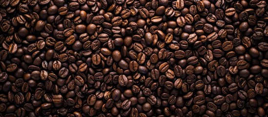 Poster - Coffee beans, showcasing their unique aroma and flavor profile, are displayed in a copy space image.