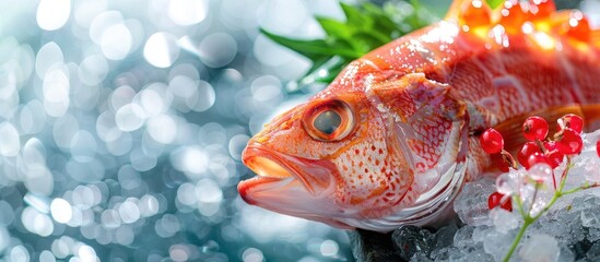 Aufkleber - Among the favorite choices for sashimi, Kinmedai, also known as Golden Eye Snapper, is best served on ice. This Japanese delicacy features fresh raw fish thinly sliced with a visually pleasing copy