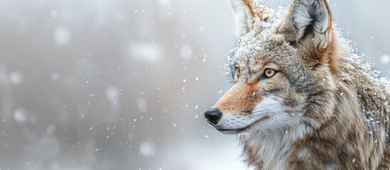 Poster - Coyote staring into the distance in a close-up copy space image.