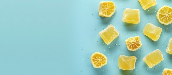 Poster - Delectable lemon gum on a soft blue backdrop with room for text in the image. image with copy space