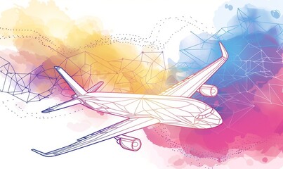 Wall Mural - Continuous line paper plane, airplane vector art background. Abstract doodle email, mail plane, travel dream concept air. Business trip 