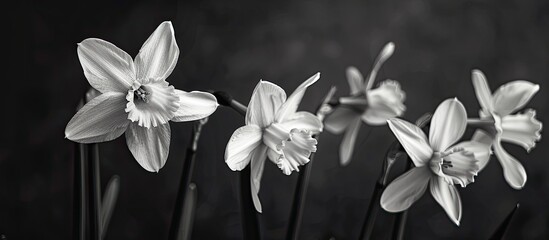Poster - Capture black and white photographs of Narcissus flowers in the garden with copy space image.