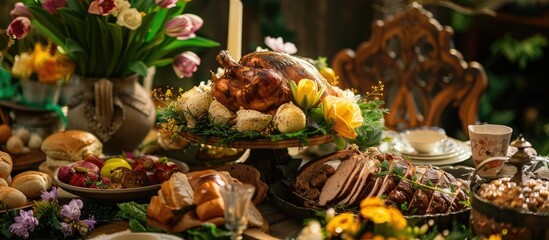 Aufkleber - Culinary delights typically served during Easter festivities. image with copy space