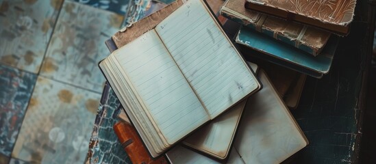 Aufkleber - Collection of notebooks from a top-down perspective with copy space image.