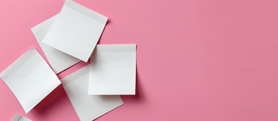 Aufkleber - Close-up view of blank white sticky notes with copy space image set against a pink background.