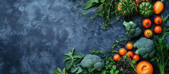 Aufkleber - Copy space image of fresh organic summer vegetables and herbs, promoting a healthy, vegetarian lifestyle and the concept of clean eating.