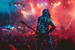 © Valerii Dekhtiarenko - A rock guitarist performing on stage with dynamic lighting and an enthusiastic crowd, creating an electrifying atmosphere.
