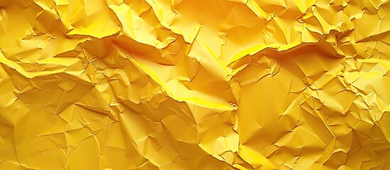 Fototapete - Crumpled yellow paper creates an abstract background with copy space image.