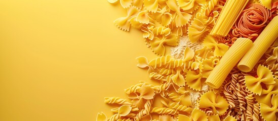 Poster - Colorful background with a variety of pasta, shown from above with a copy space image.