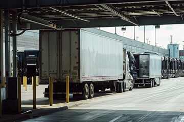 Wall Mural - Trucks coming and going from the large loading dock constantly in motion to keep up with the high demand