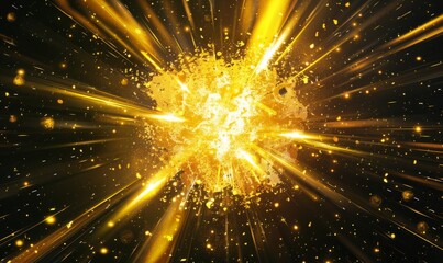 Wall Mural - Dynamic yellow Celestial Explosion set. Black Background with Glowing golden Sunburst, Digital Lens Flare, and Color-Adjusted Light Rays Digital illustration, white background