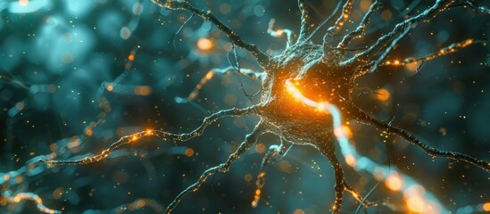 Wall Mural - Detailed image of a neural network with glowing synapses, representing advanced technology and artificial intelligence.