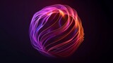 A semi-transparent gradient sphere made of purple and orange wavy lines, on a black background.