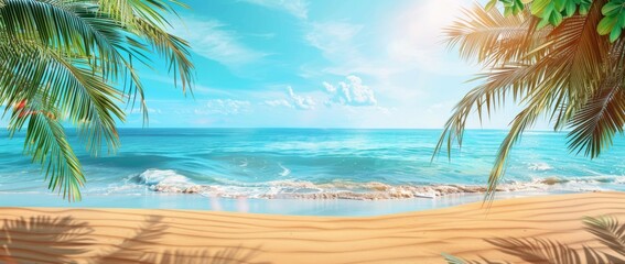 Wall Mural - Tropical beach background with sand and palm tree