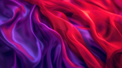 Wall Mural - Luxurious purple and red silk fabric elegantly draped, creating a rich and dynamic background with a smooth texture and vibrant colors.