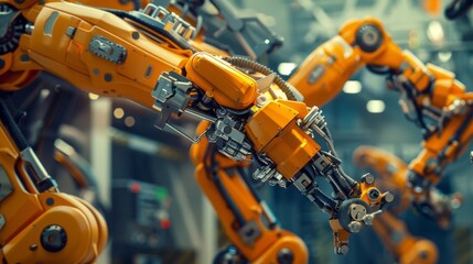 Aufkleber - A close-up view of a robotic arm, highlighting the intricate details of its mechanics and the precision required for automated tasks on a factory floor
