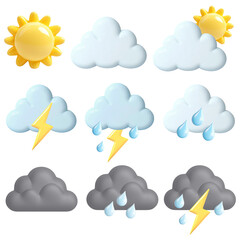Wall Mural - png 3d weather element set, transparent background