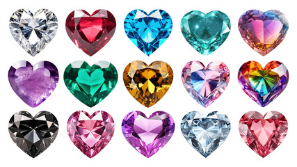 Wall Mural - PNG heart shaped gemstone element set, transparent background