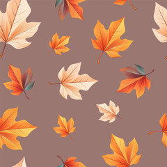 Seamless pattern with autumn maple leaves on a soft purple background. For fabric, wrapping paper, wallpaper