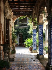 Sticker - Blue Tile Pillars and Archway in Old Building Courtyard