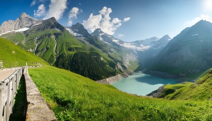 Wall Mural - panorama of alpine dam mooserboden