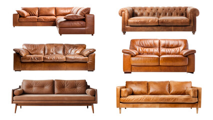 Poster - Leather sofa png element set, transparent background