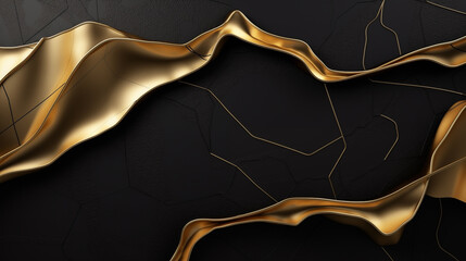 Wall Mural - A gold and black abstract design with a gold ribbon