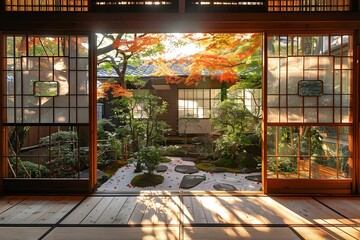 Poster - An open door to a beautiful Japanese garden