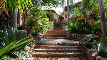 Sticker - Stone Steps Leading Up to Tropical Home