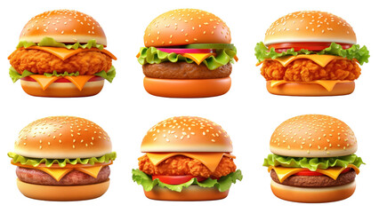 Poster - 3d of hamburgers png cut out set