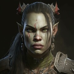 female, orc, guardian, fierce, warrior, realm, fantasy, epic, strength, magic, adventure, legend  Fantasy RPG character 