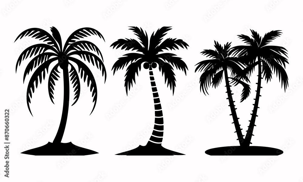 3 vector palm tree silhouettes Stock Vector | Adobe Stock